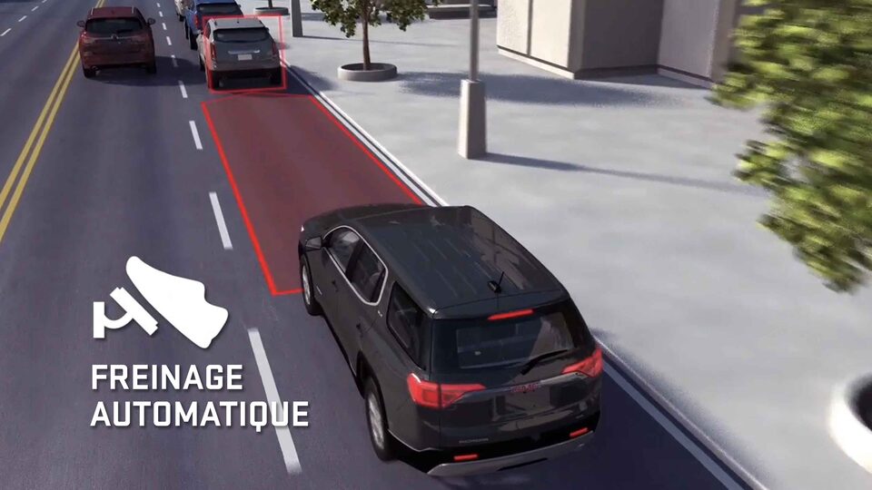 Système de freinage d’urgence automatique du GMC Acadia 2023.