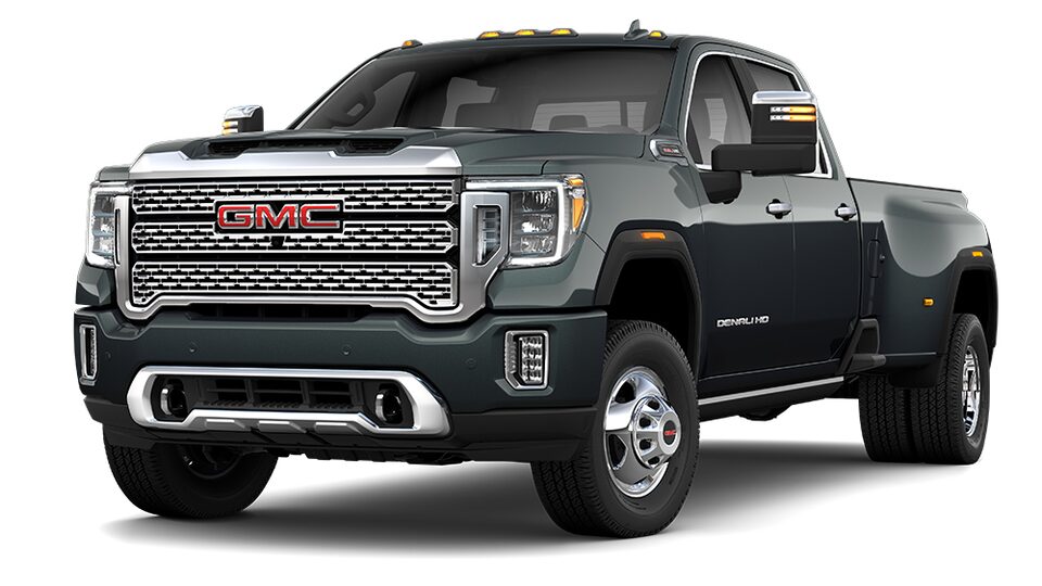 GMC Sierra 3500 Denali HD 2022 en couleur Hunter Métallisée.