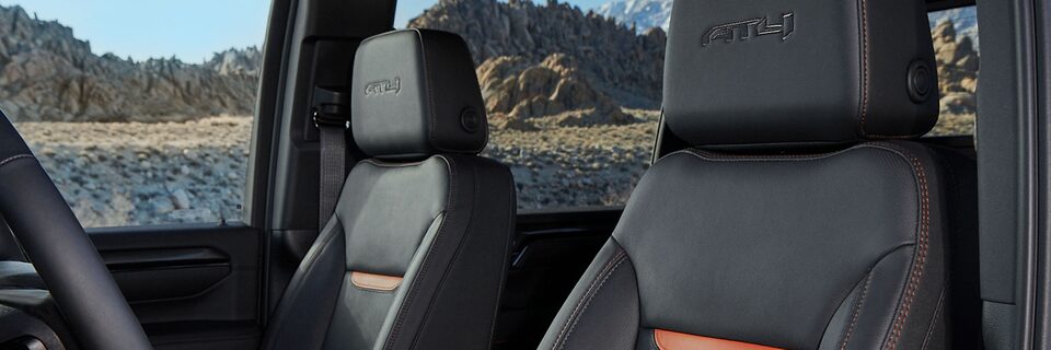 Close-up of the AT4 Stitching Details on Seating in a GMC Vehicle