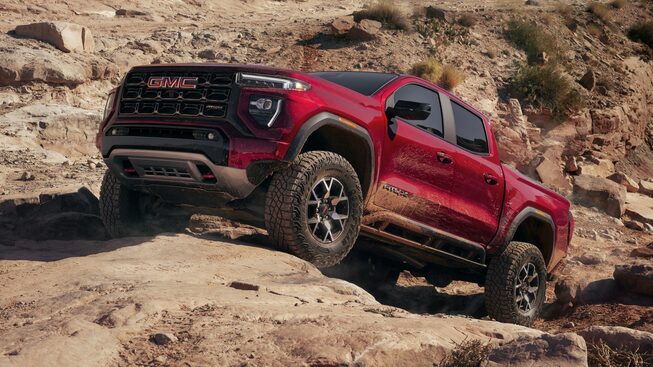 The GMC Canyon AT4X Driving Uphill Off-Road