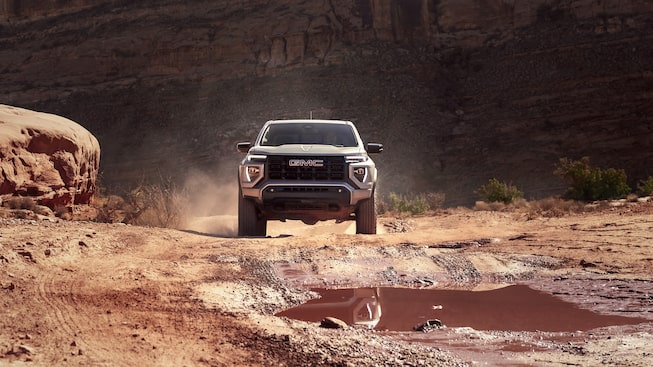 Head-On View of the GMC Canyon Elevation Driving Off-Road