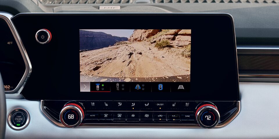 The 2025 GMC Canyon Display Screen Showing the Camera View of the Driver Focused Screen Feature