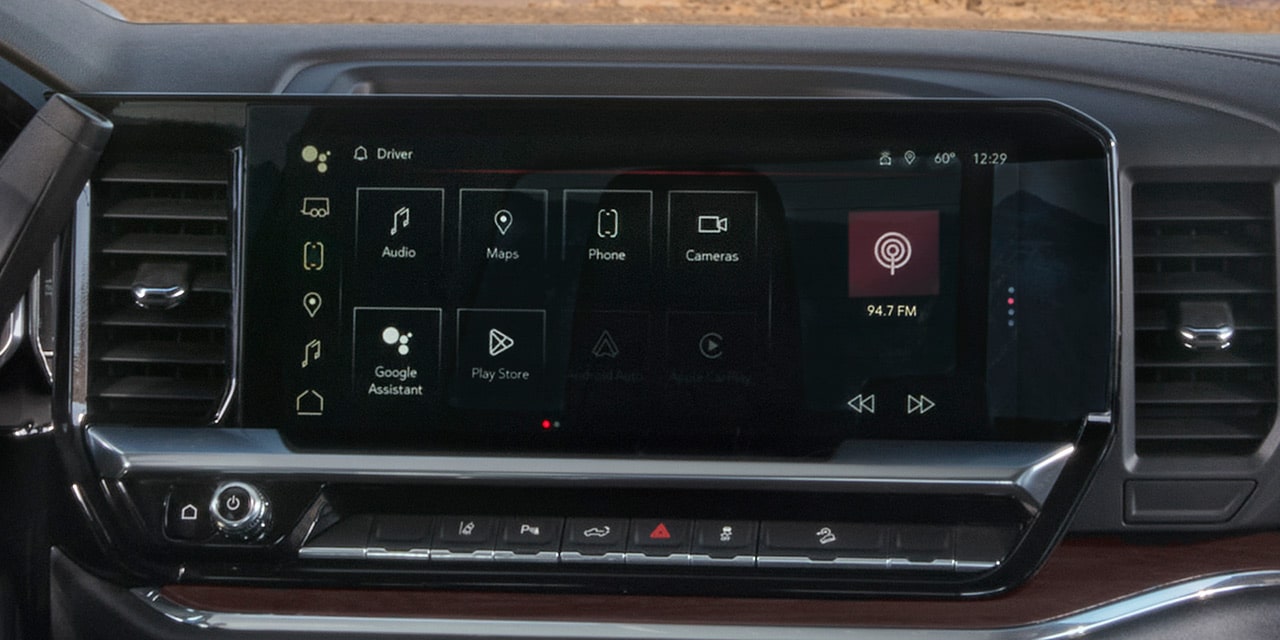Close-up of the Center Touchscreen in the 2026 GMC Sierra Chassis Cab Work Truck
