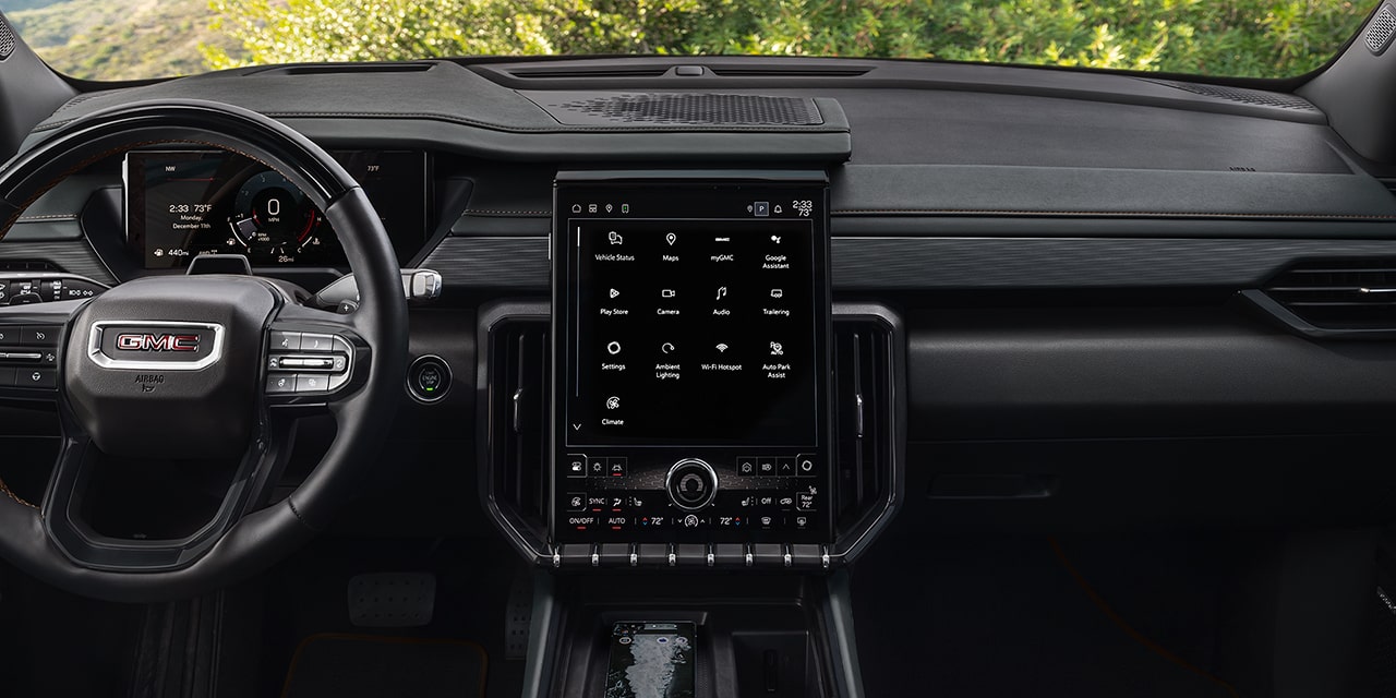 Close-up of the 15 Inch Diagonal Premium GMC Infotainment System in the 2026 GMC Acadia Mid-Size SUV
