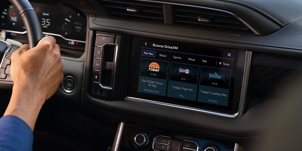 Close-up of a GMC Vehicles Infotainment Screen Displaying In-The SiriusXM App